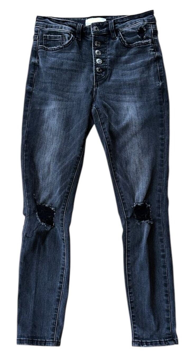 Vervet by Flying Monkey High-Rise Distressed Button-Fly Black Skinny Jeans 27X27